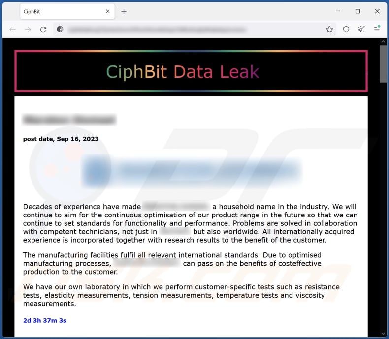 Sitio web de fuga de datos del ransomware CiphBit en la red Tor