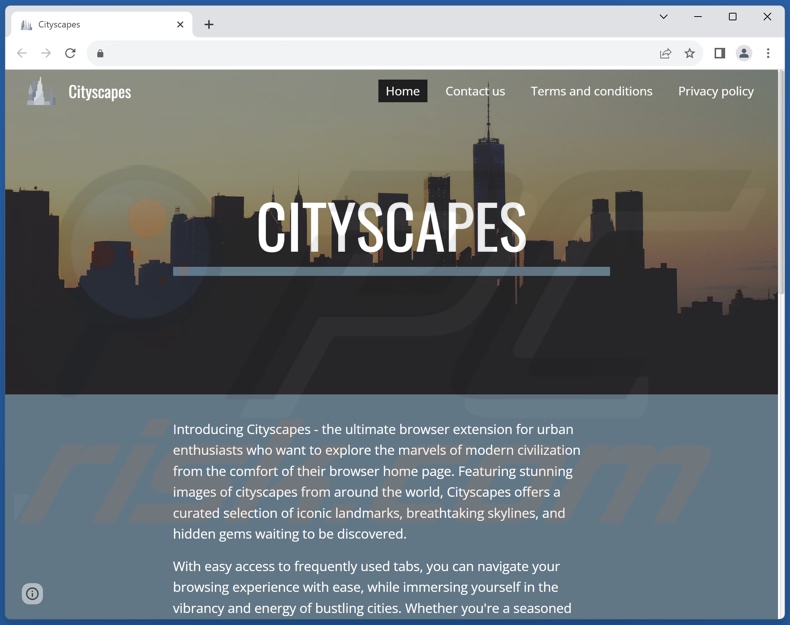 Sitio web utilizado para promocionar el secuestrador del navegador Cityscapes