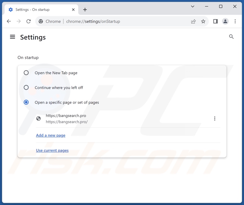 Eliminar bangsearch.pro de la página de inicio de Google Chrome