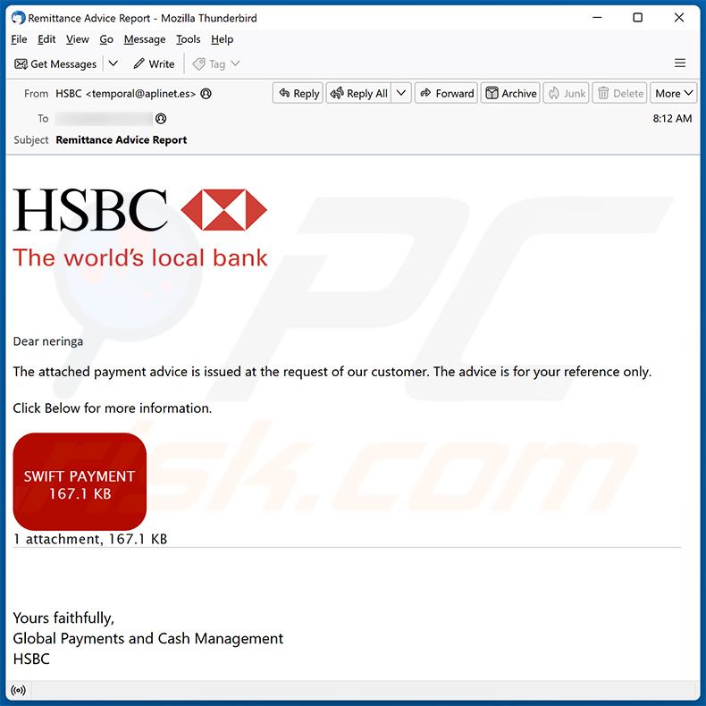 HSBC E-Payment Advice estafa por correo electrónico (2023-11-09)