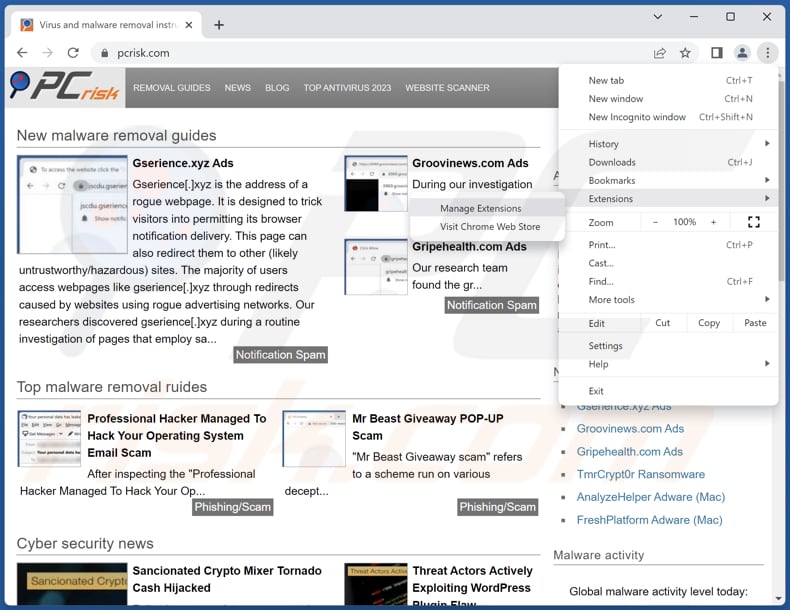 Cómo eliminar Altruistics miner de Google Chrome paso 1