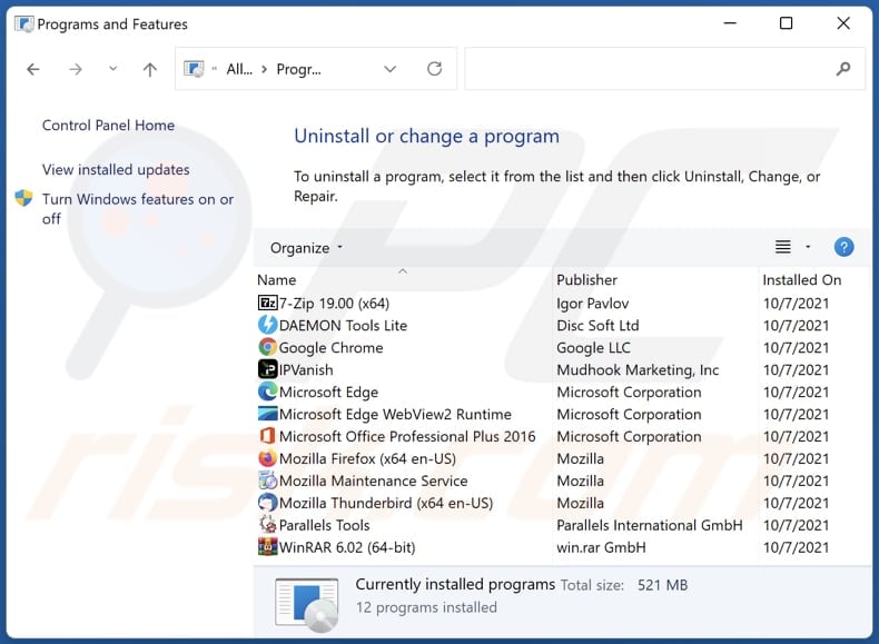 Desinstalación de Altruistics miner a través del Panel de Control