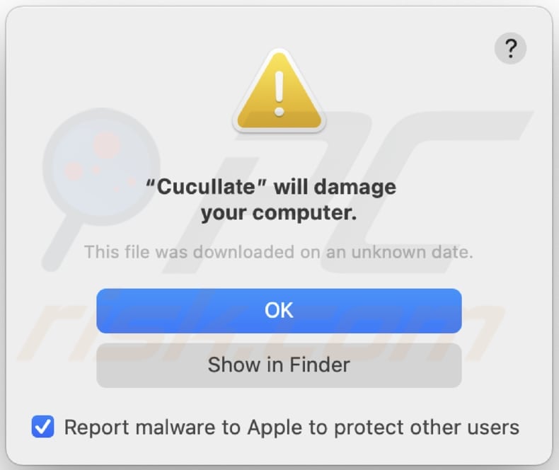 Advertencia emergente del adware Cucullate