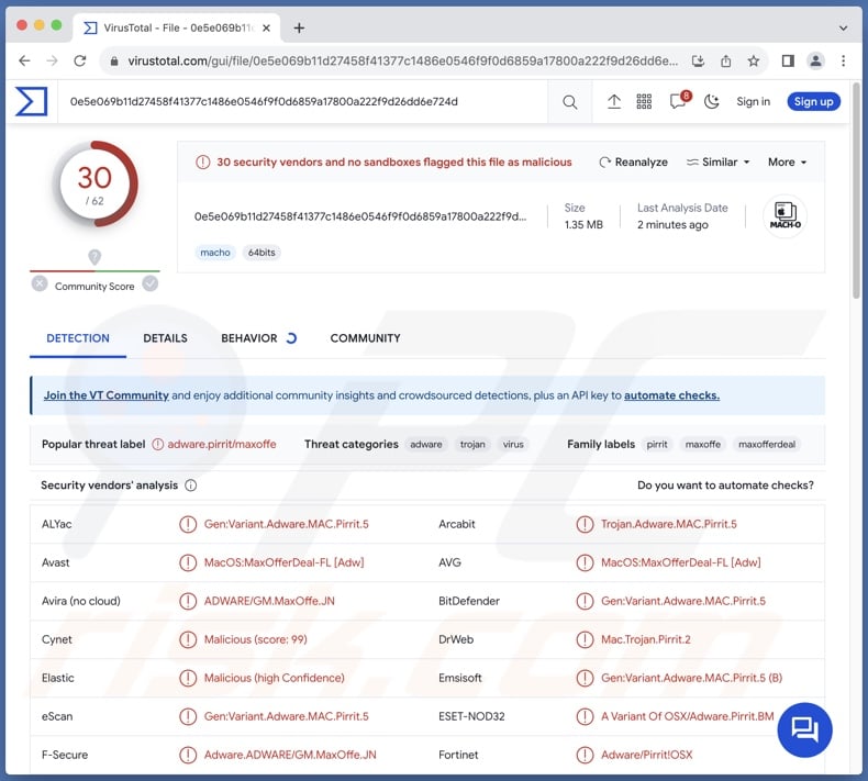 Nbp.app detectado en VirusTotal