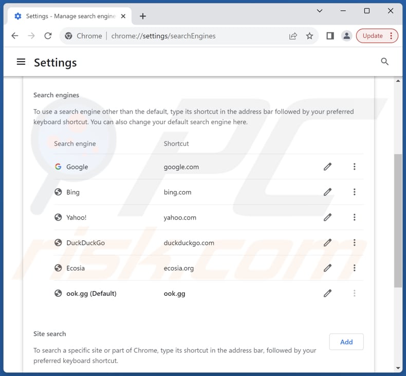 Eliminar ook.gg del motor de búsqueda predeterminado de Google Chrome