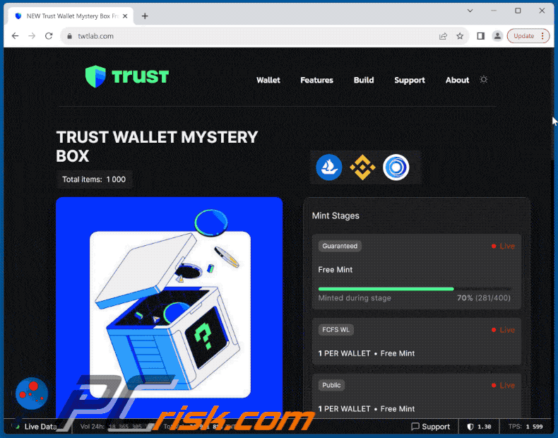 Aparición de la estafa de la caja misteriosa de Trust Wallet