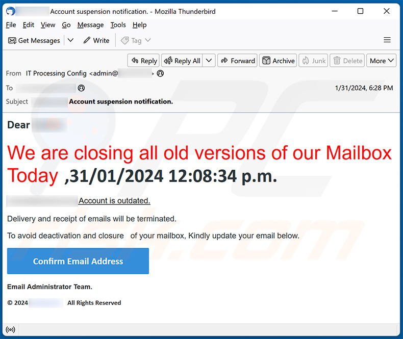 We Are Closing All Old Versions Of Email estafa (2024-02-01)