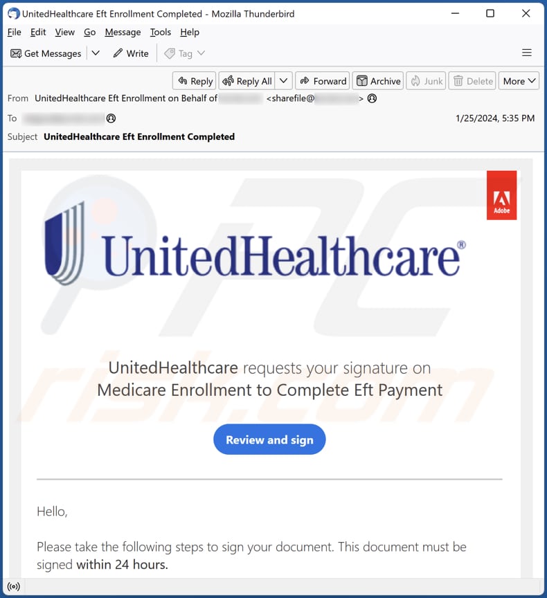 UnitedHealthcare campaña de spam por correo electrónico