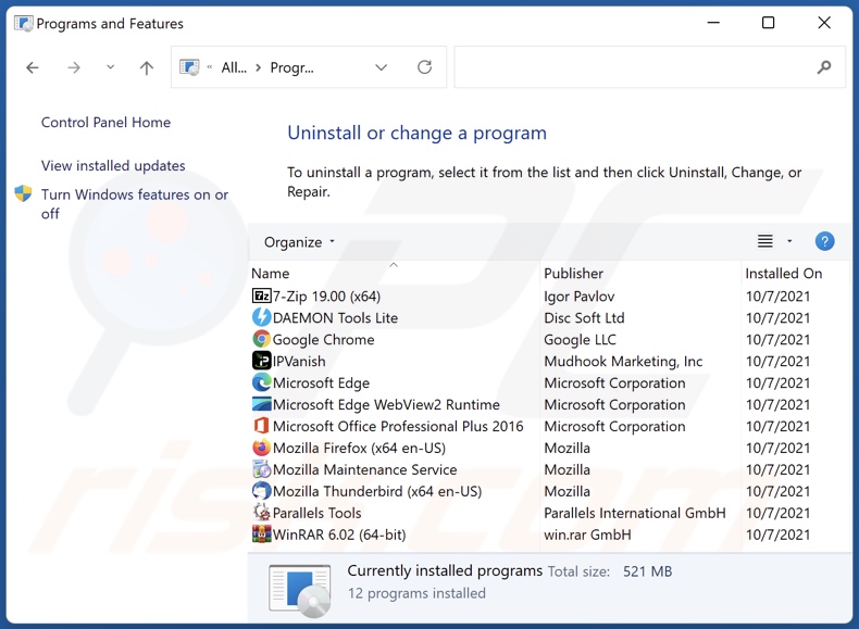 Desinstalación de software no deseado a través del Panel de control