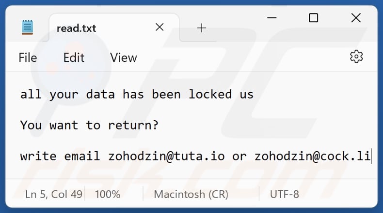 Archivo de texto del ransomware Z1n (read.txt)