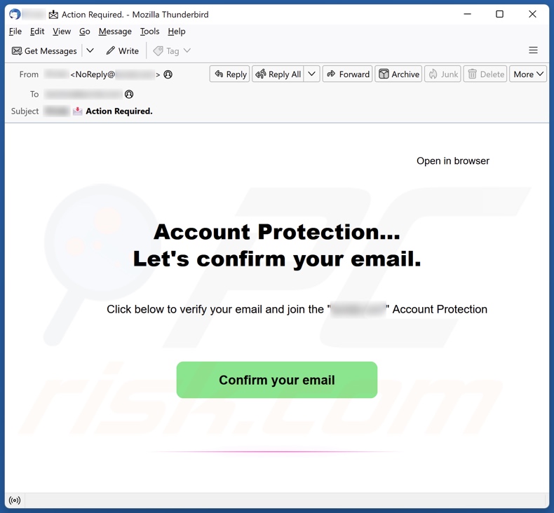 Account Protection campaña de spam por correo electrónico
