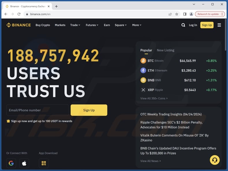 Lanzamiento del Token de Binance sitio web real (binance.com)