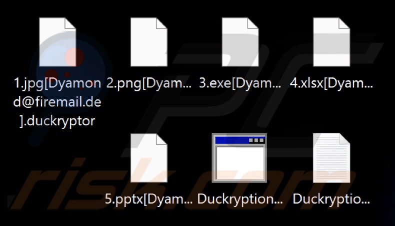 Archivos cifrados por el ransomware Diamond (Duckcryptor) (.[Dyamond@firemail.de].duckryptor extension)
