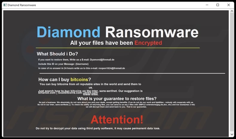 Diamond (Duckcryptor) ransomware nota de rescate (Duckryption_info.hta)