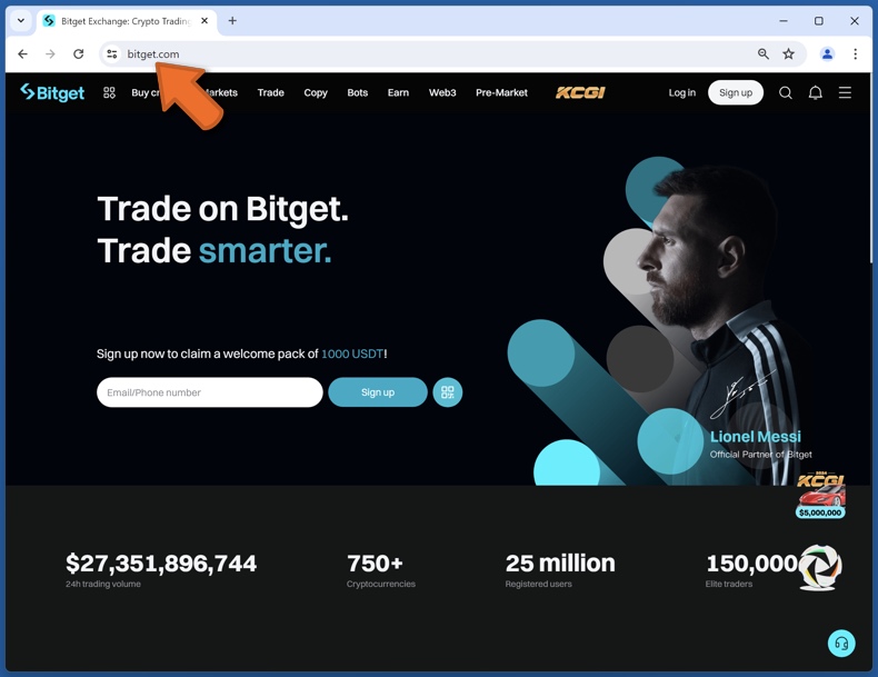 Aspecto del sitio web real de Bitget (bitget.com)