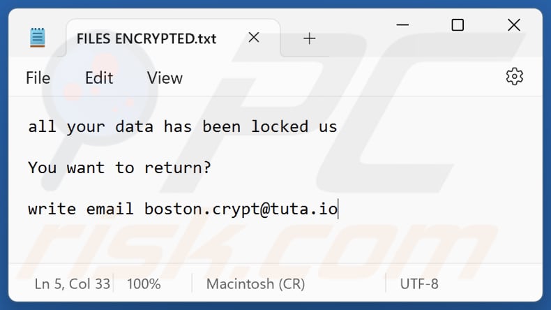 Boost ransomware archivo de texto de la nota de rescate (FILES ENCRYPTED.txt)