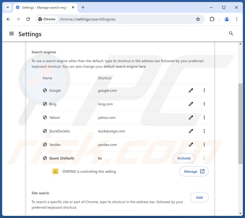 Eliminar findflarex.com del motor de búsqueda predeterminado de Google Chrome