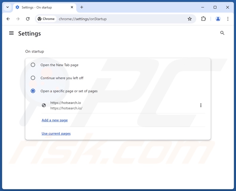 Eliminación de hotsearch.io de la página principal de Google Chrome