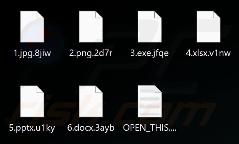 Archivos encriptados por el ransomware OCEANS (cuatro caracteres aleatorios como extensiones)