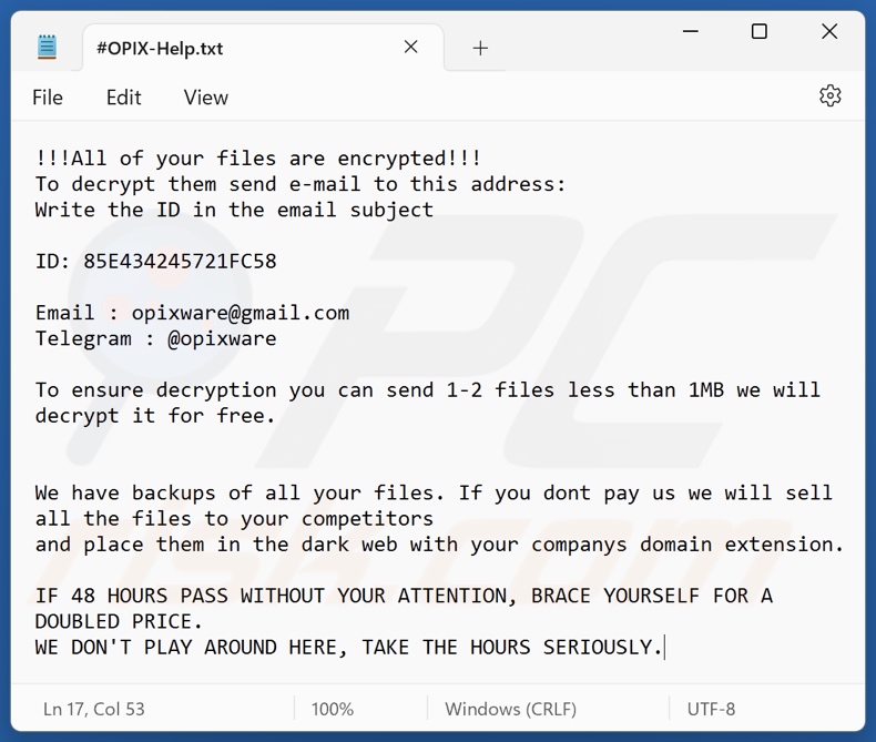 OPIX ransomware nota de rescate (#OPIX-Help.txt)