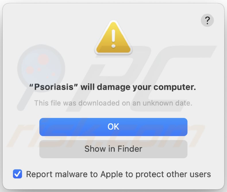Advertencia sobre el adware Psoriasis antes de su instalación