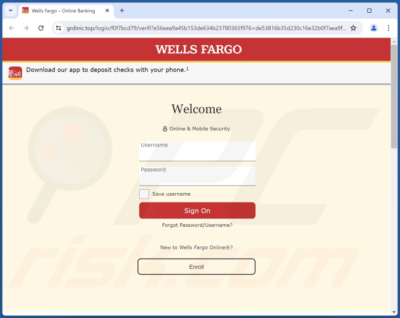 Wells Fargo - Account Verification Required correo electrónico fraudulento promovido sitio de phishing