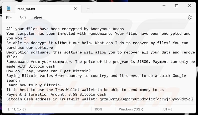 Nota de rescate del ransomware Anonymous Arabs (read_mt.txt)