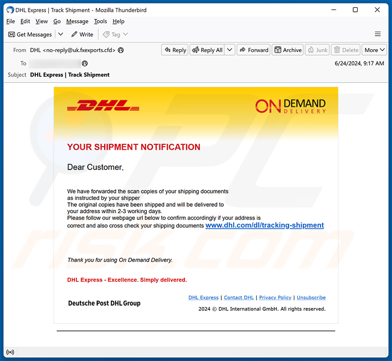 DHL Shipment Notification email estafa (2024-06-26)