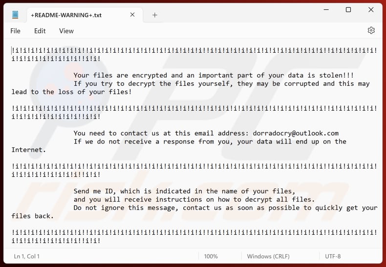 DORRA ransomware archivo de texto (+README-WARNING+.txt)