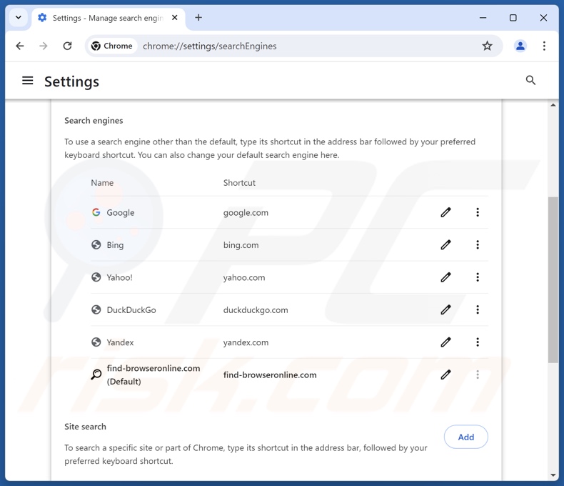 Eliminación de find-browseronline.com del motor de búsqueda predeterminado de Google Chrome