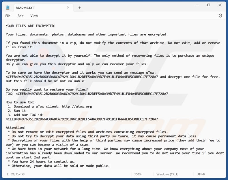 Orbit ransomware archivo de texto (README.TXT)