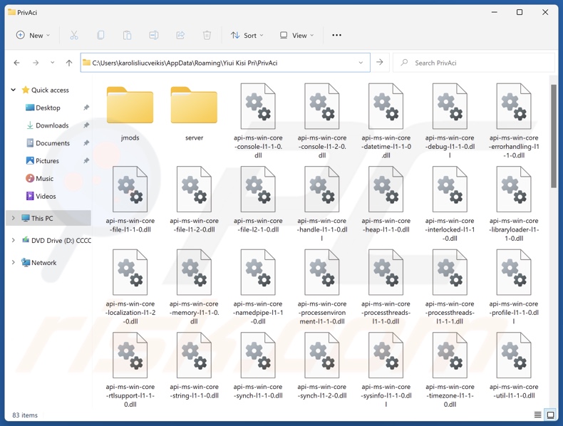 Carpeta de instalación de la aplicación no deseada PrivAci