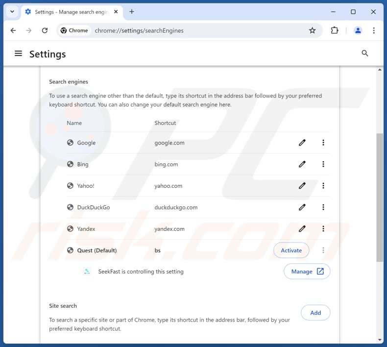 Eliminar findflarex.com del motor de búsqueda predeterminado de Google Chrome