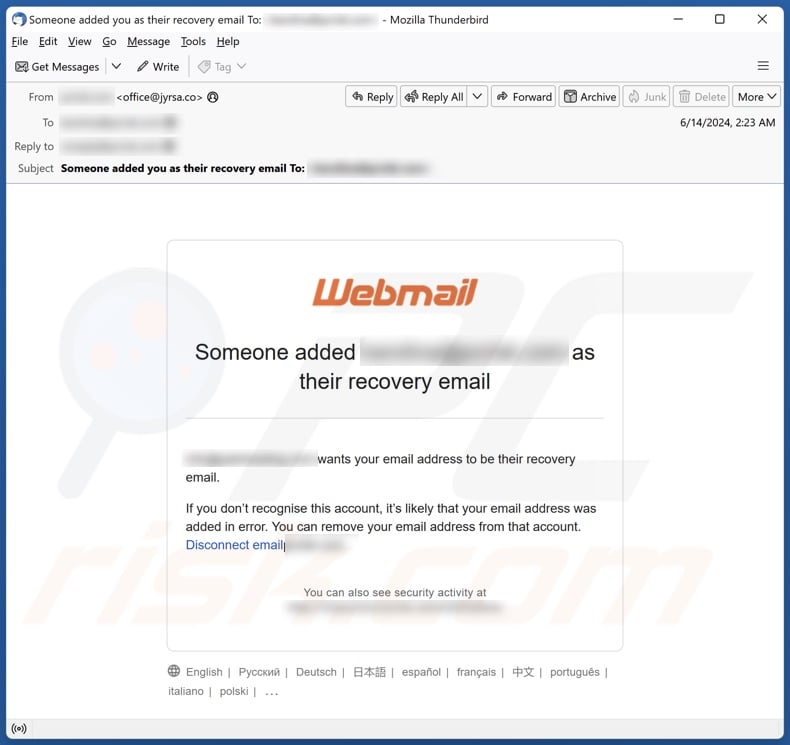Someone Added You As Their Recovery campaña de spam por correo electrónico