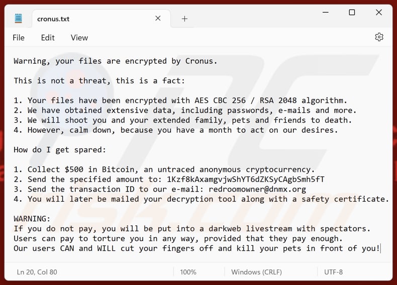 Archivo de texto del ransomware Cronus (cronus.txt)