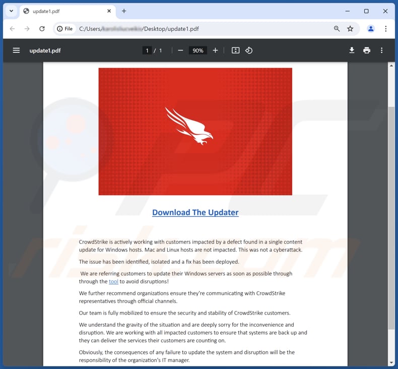 CrowdStrike estafa PDF preading data wiper