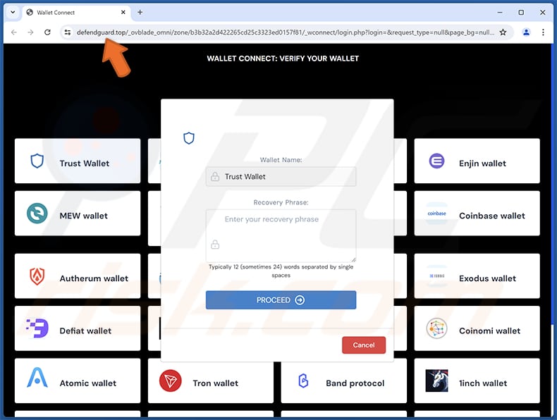 crypto.com estafa por correo electrónico página de phishing (defendguard.top)