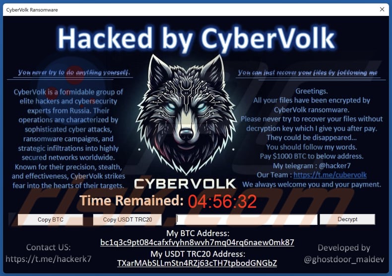 CyberVolk ransomware ventana emergente