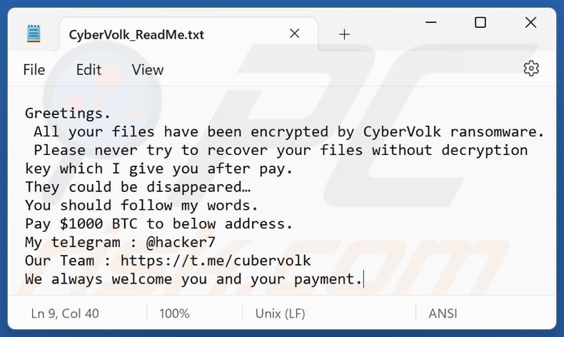 CyberVolk ransomware archivo de texto (CyberVolk_ReadMe.txt)