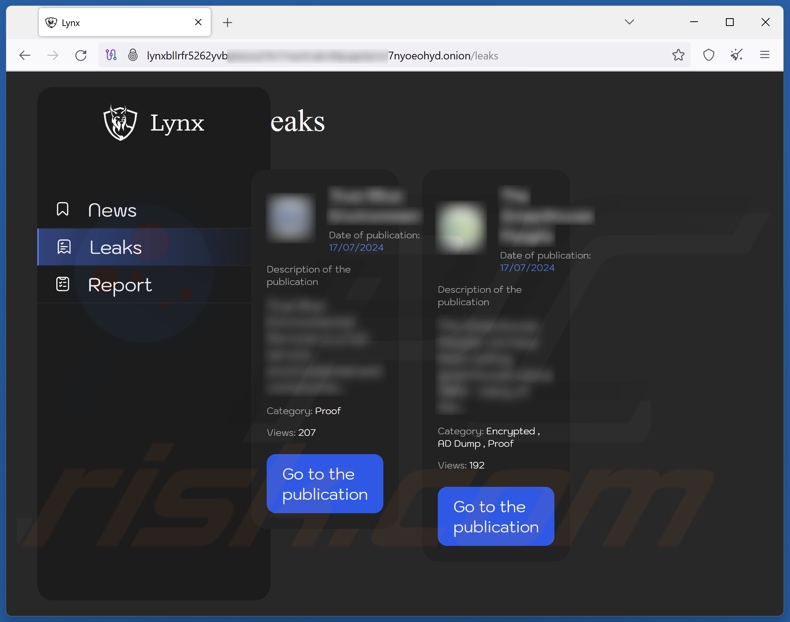 Lynx ransomware sitio de filtración de datos