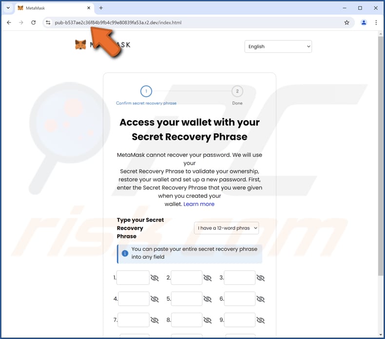 MetaMask Log-In Attempt página de phishing