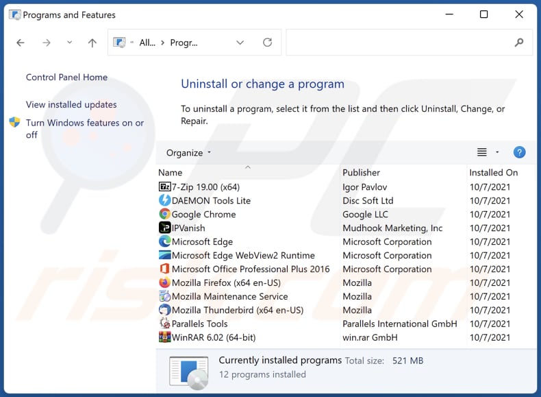 Desinstalación del secuestrador del navegador Microsoft Edge a través del Panel de control