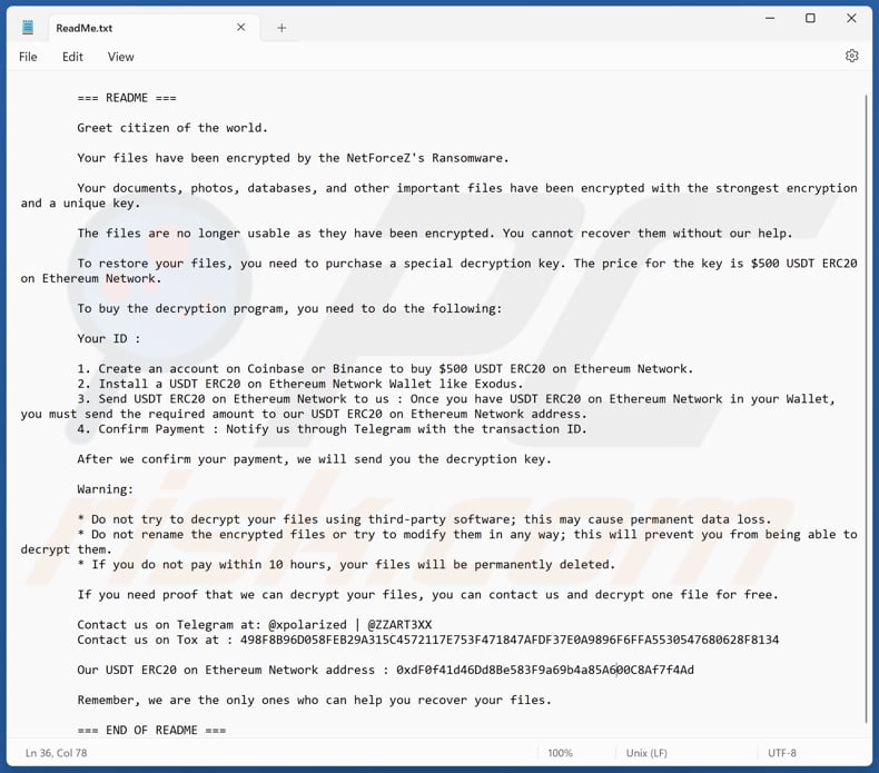 NetForceZ ransomware archivo de texto (ReadMe.txt)
