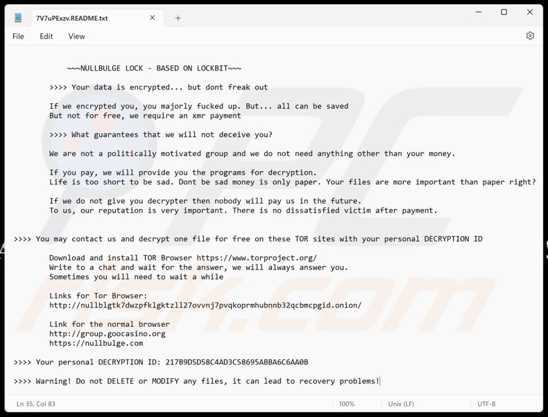 Archivo de texto del ransomware NullBulge ([extension].README.txt)