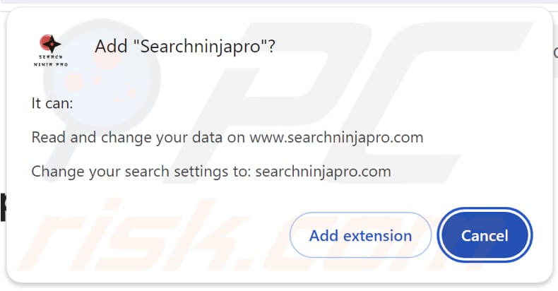 El secuestrador del navegador Searchninjapro solicita permisos