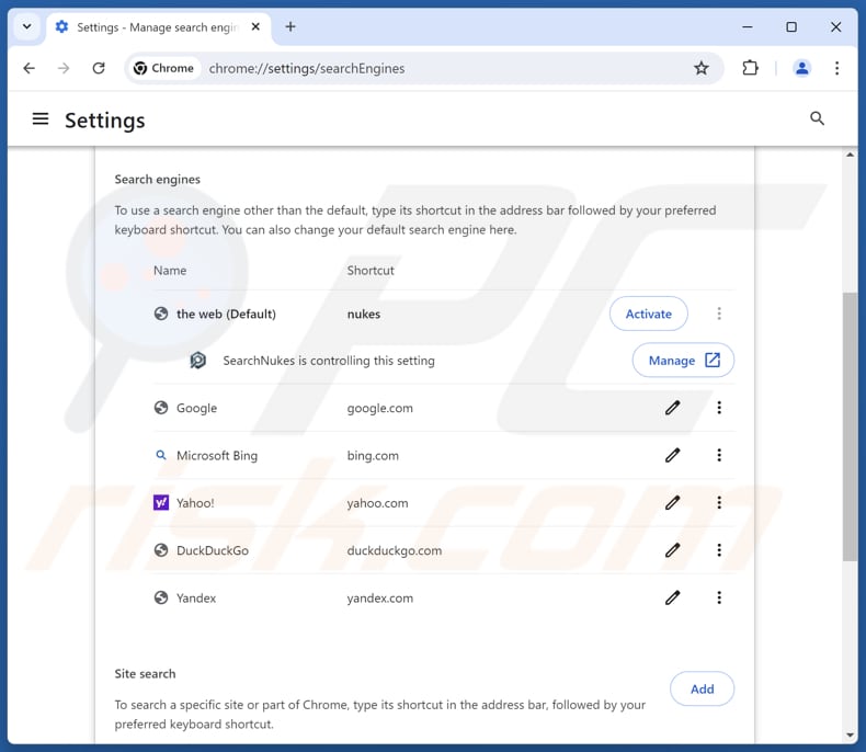 Eliminación de searchnukes.com del motor de búsqueda predeterminado de Google Chrome