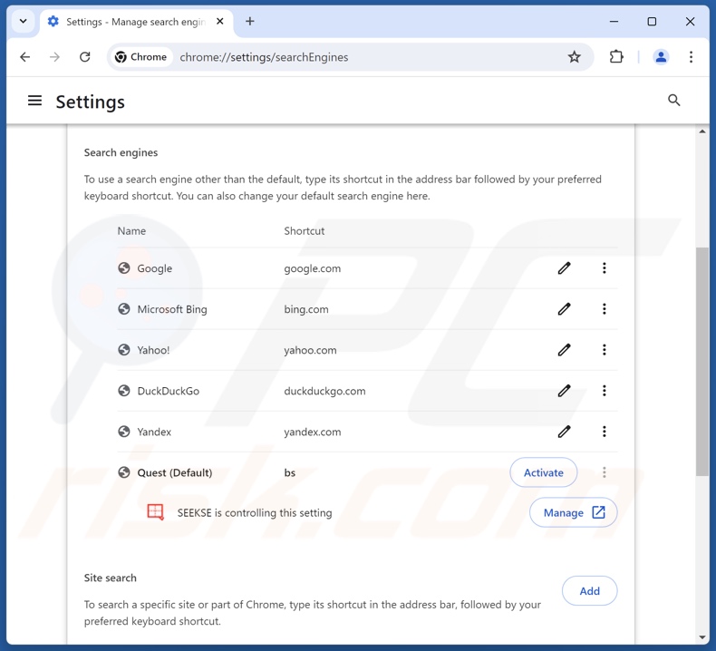 Eliminar findflarex.com del motor de búsqueda predeterminado de Google Chrome