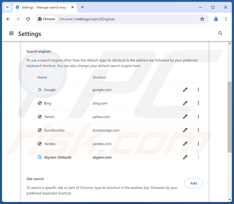 Eliminación de skyjem.com del motor de búsqueda predeterminado de Google Chrome