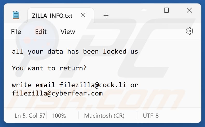 ZILLA ransomware archivo de texto (ZILLA-INFO.txt)