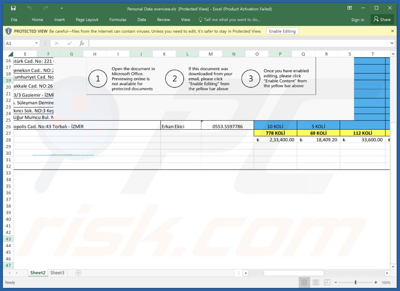 Adjunto malicioso distribuido a través de la campaña de spam Compromise Of Your Digital Identity (Personal Data overview.xls)